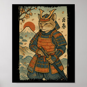 Poster Samurai Chat Warrior Japonais Ukiyo-e Artwork Chat