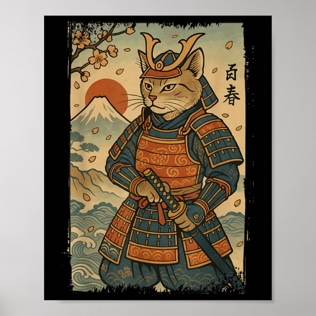 Poster Samurai Chat Warrior Japonais Ukiyo-e Artwork Chat (Devant)