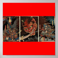 Samurai combattant l'esprit du mal vers 1860