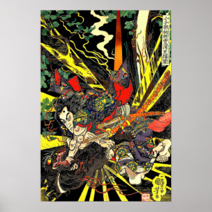 Poster Samurai Combattre le dragon et le manga japonais a