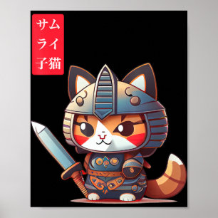 Poster Samurai Kitten Kawaii Art japonais pour Anime Love