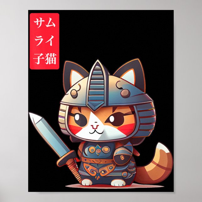 Poster Samurai Kitten Kawaii Art japonais pour Anime Love (Devant)