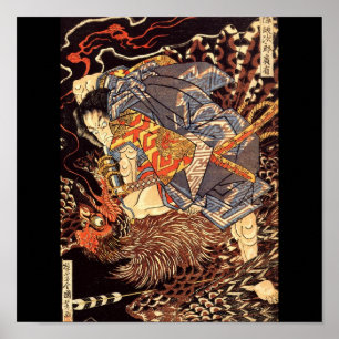 Poster Samurai tuant Tengu/Peinture d'oiseaux, c. Années 