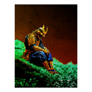 Poster Samurai Warrior en Armoirie d'or - Japonais épique