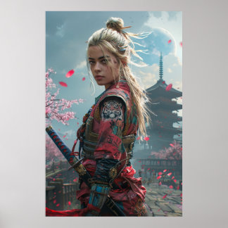 Poster Samurai woman warrior with katana — Japanese cultu
