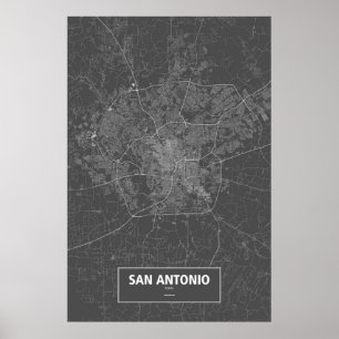 Poster San Antonio, Texas (blanc sur noir)