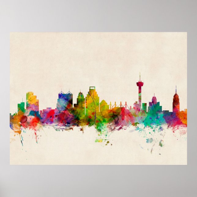 Poster San Antonio Texas Skyline Cityscape (Devant)