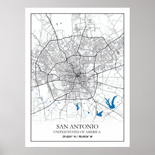 Poster San Antonio Texas USA City Travel City Carte (Devant)