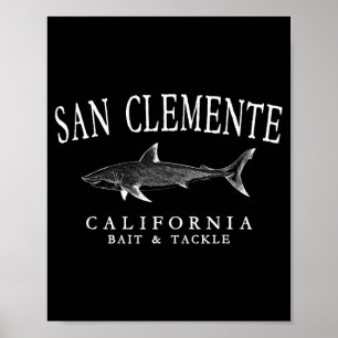 Poster San Clemente Californie Requin Blanc Art Vintage