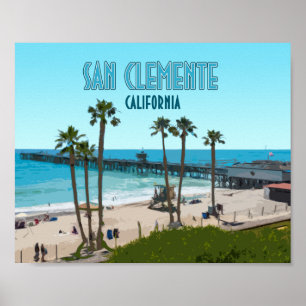 Poster San Clemente Pier Beach Californie Vintage
