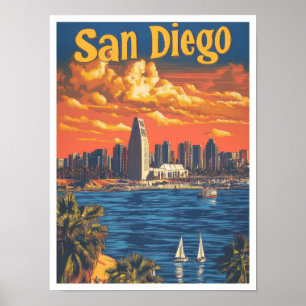 Poster San Diego Beach California USA Vintage voyage d'ar