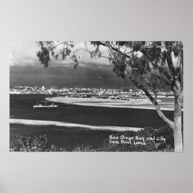 Poster San Diego, CA Bay et la ville de Point Loma (Devant)