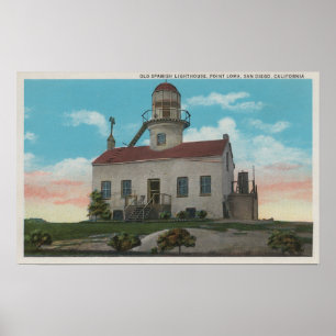 Poster San Diego, CA - vieux phare espagnol à