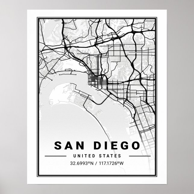 Poster San Diego California USA Travel City Carte (Devant)