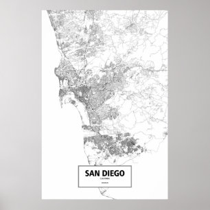 Poster San Diego, Californie (noir sur blanc)