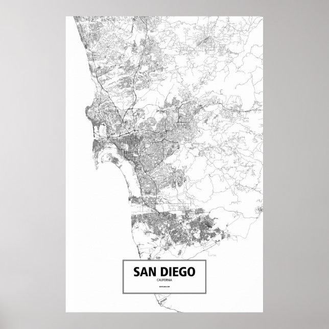 Poster San Diego, Californie (noir sur blanc) (Devant)