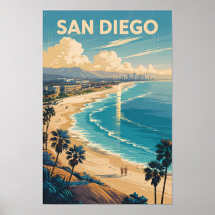 Poster San Diego Californie Skyline Voyage Art Rétro