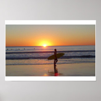 Poster San Diego coucher de soleil avec Surfer