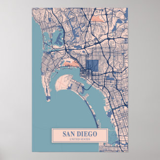Poster San Diego États-Unis Carte de la ville venteuse Vo