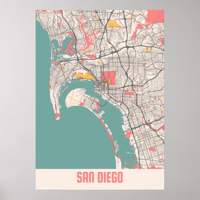 Poster San Diego - États-Unis Chalk City Map (Devant)
