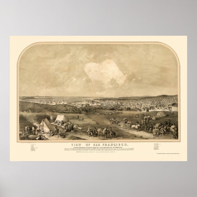Poster San Francisco, CA Carte panoramique - 1851 (Devant)
