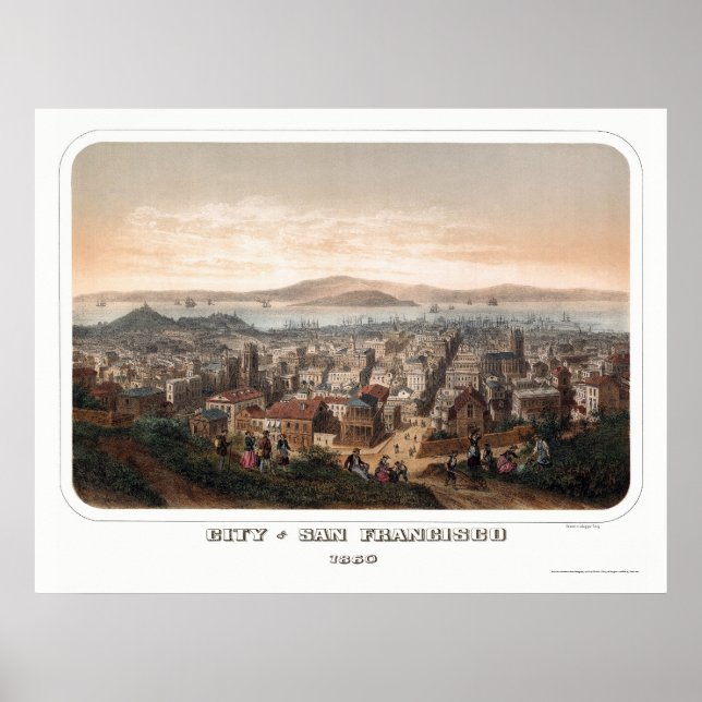 Poster San Francisco, CA Carte panoramique - 1860 (Devant)