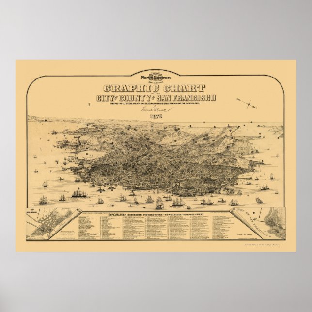 Poster San Francisco, CA Carte panoramique - 1875 (Devant)