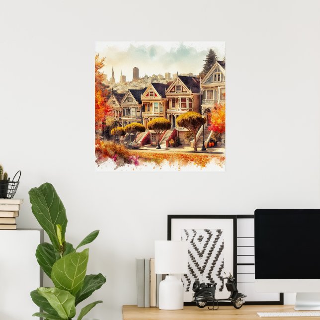 Poster San Francisco CA Victorian Homes à l'automne (Bureau à domicile)