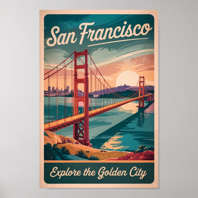 Poster San Francisco California Golden Gate Bridge Travel (Devant)