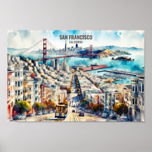 Poster San Francisco California Travel Places aquarelle