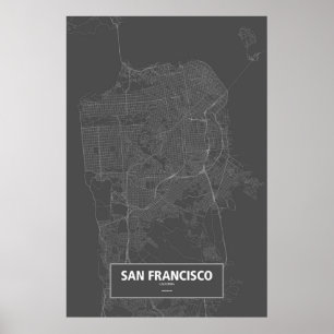Poster San Francisco, Californie (blanc sur noir)