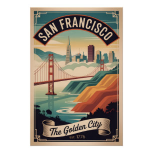 Poster San Francisco Californie Ville Dorée Rétro Vintage