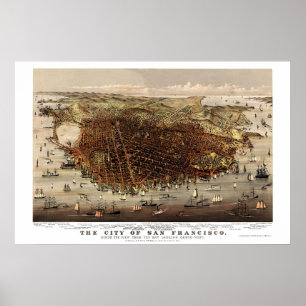 Poster San Francisco, carte panoramique de CA - 1878