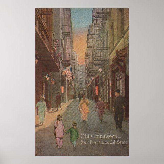 Poster San Francisco, CAView de Old Chinatown Street (Devant)