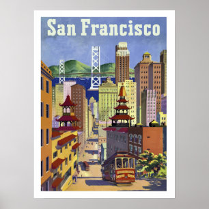 Poster San Francisco, tram, rue urbaine de ville, cru