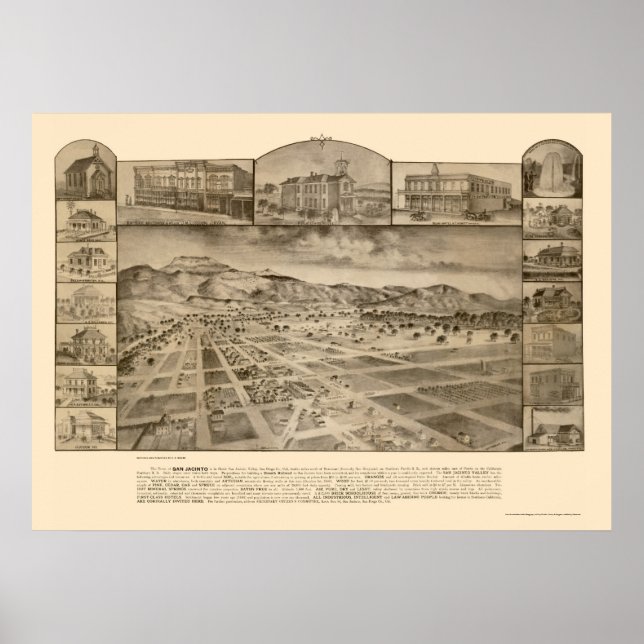 Poster San Jacinto, CA Carte panoramique - 1886 (Devant)