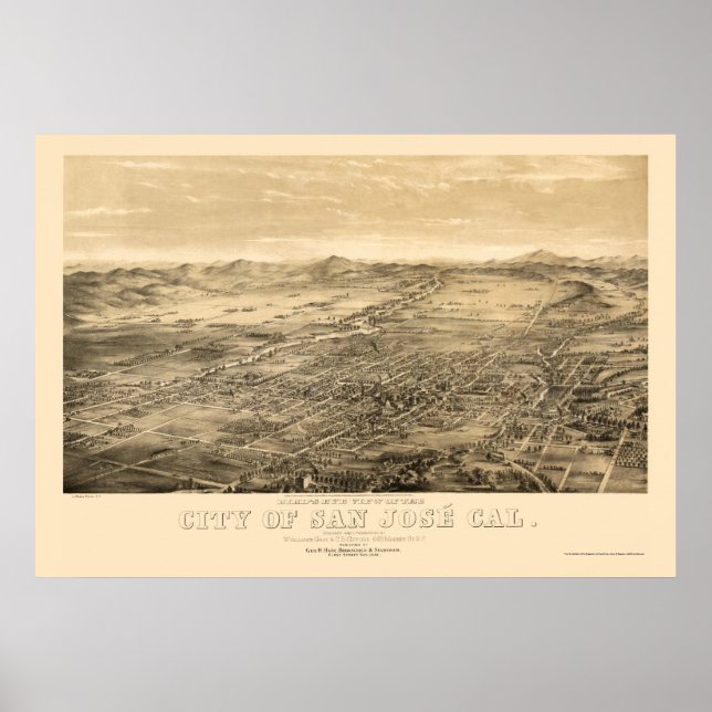 Poster San Jose, CA Carte panoramique - 1869 (Devant)