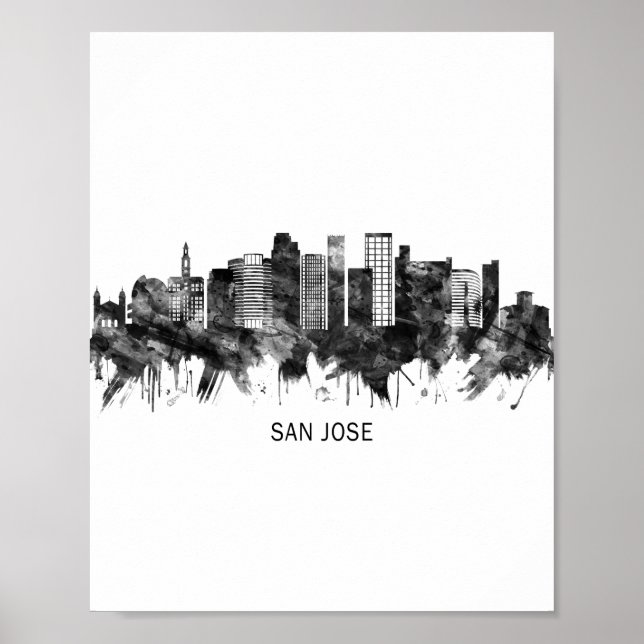Poster San Jose California Skyline BW (Devant)