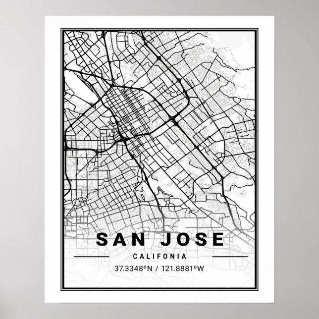 Poster San Jose California USA Travel City Carte (Devant)