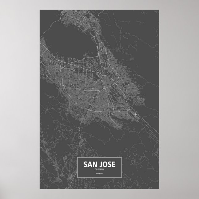 Poster San Jose, Californie (blanc sur noir) (Devant)