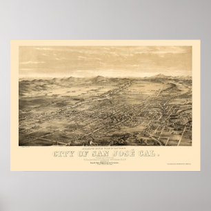Poster San Jose, carte panoramique de CA - 1869