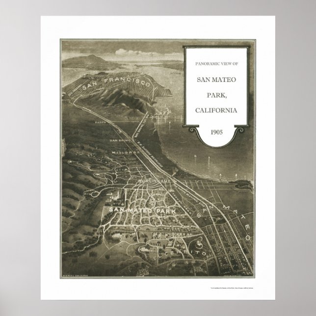 Poster San Mateo Park, CA Carte panoramique - 1905 (Devant)