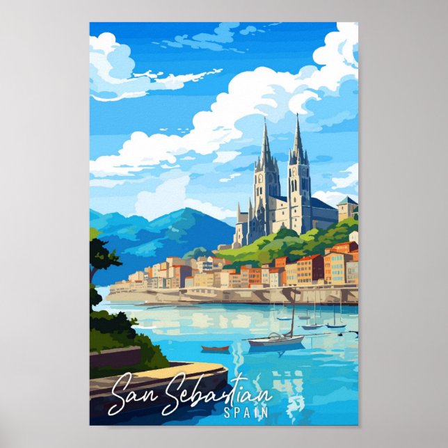 Poster San Sebastian Espagne illustration de voyage vinta (Devant)
