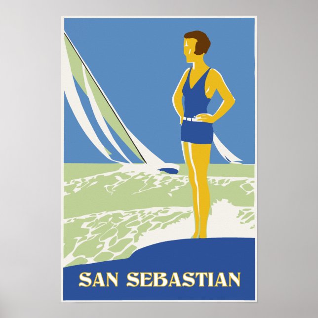 Poster San Sebastian, vectoriel art rétro voyage petit (Devant)