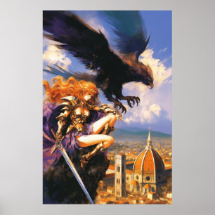 Poster Sanctuaire du cavalier Griffin Imaginaire Floren