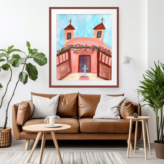 Poster Sanctuario de Chimayo Aquarelle Nouveau-Mexique (Sanctuario de Chimayo Watercolor New Mexico Poster Wall Art)
