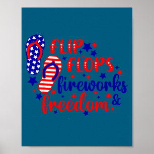 Poster Sandales claquettes feu d'artifice & liberté du 4 