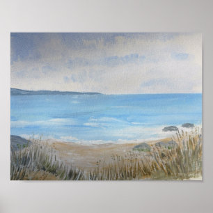 Poster Sanddunes avec les herbes sauvages, la plage et la