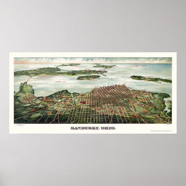 Poster Sandusky, OH Carte panoramique - 1898 (Devant)
