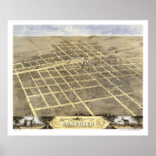 Poster Sandwich, IL Carte panoramique - 1869